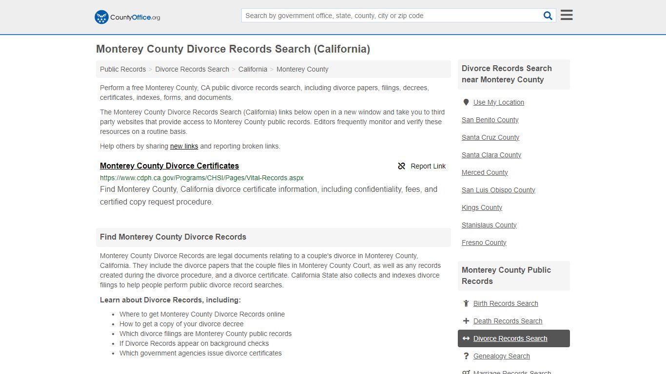 Monterey County Divorce Records Search (California) - County Office