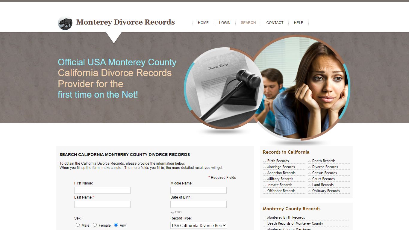 Search California Monterey County Divorce Records