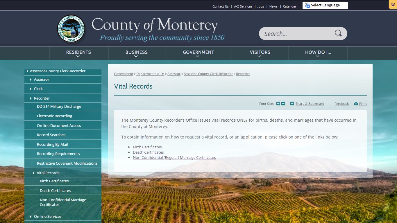 Vital Records | Monterey County, CA